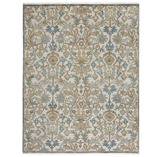 8x10'2'' Hand Knotted Wool Beige, Blue Oushak Transitional Rug