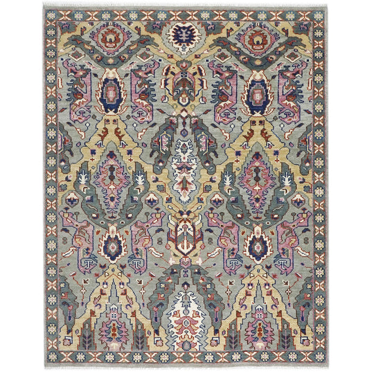7'9''x10'1'' Hand Knotted Wool Gray, Pink Oushak Arts & Crafts Rug