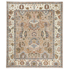 8x10 Mocha, Ivory, Gray Color Hand Knotted Oushak Wool Arts & Crafts Oriental Rug