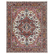 8x10 Pink, Ivory, Gold Color Hand Knotted Heriz Wool Traditional Oriental Rug