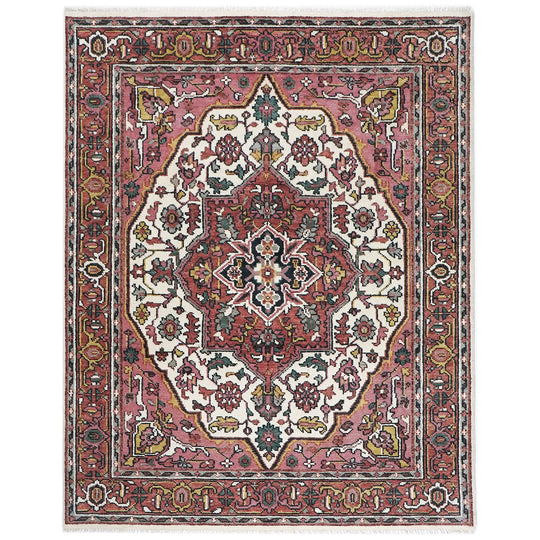 7'11''x10'1'' Hand Knotted Wool Pink , Ivory Heriz Geometric Medallion Traditional Rug