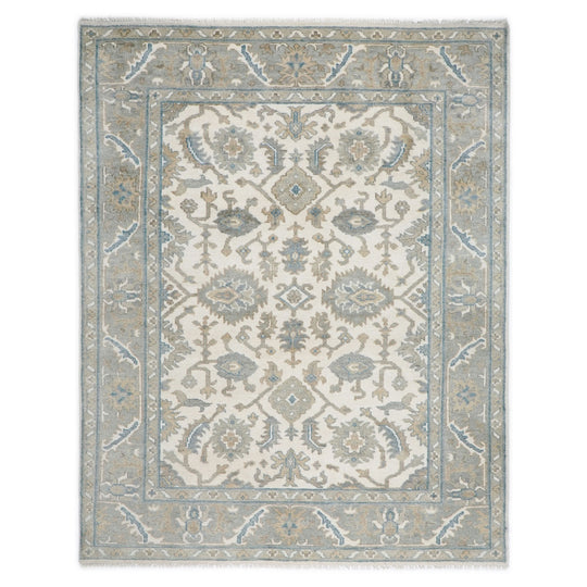 8x10'6'' Hand Knotted Wool Ivory, Gray Oushak Traditional Rug