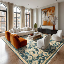 7'10''x10'4'' Hand Knotted Wool Teal, Ivory Oushak Traditional Rug