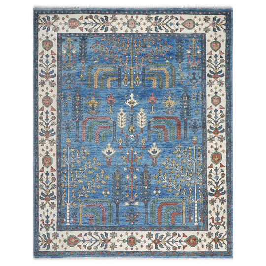 7'11''x10'2'' Hand Knotted Wool Blue, Ivory Oushak Transitional Rug