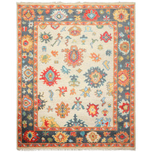 7'11''x9'11'' Hand Knotted Wool Gray, Beige Oushak Geometric Medallion Traditional Rug
