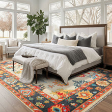 7'11''x9'11'' Hand Knotted Wool Gray, Beige Oushak Geometric Medallion Traditional Rug