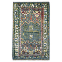 5x8 Teal, Ivory, Lime Color Hand Knotted Oushak Wool Transitional Oriental Rug