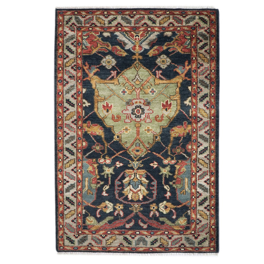 4'11''x7'10'' Hand Knotted Wool Blue, Lime Oushak Arts & Crafts Rug