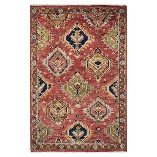 4'11''x7'11'' Hand Knotted Wool Rose, Gold Oushak Arts & Crafts Rug