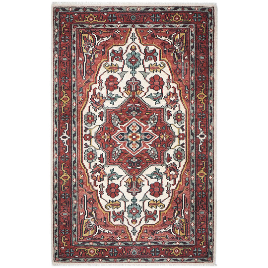 4'11''x8'1'' Hand Knotted Wool Rust, Ivory Oushak Traditional Rug
