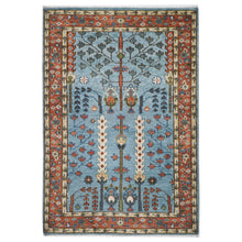 5x8 Blue, Burnt Orange, Ivory Color Hand Knotted Oushak Wool Transitional Oriental Rug