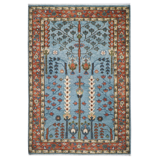 5'2''x7'11'' Hand Knotted Wool Blue, Burnt Orange Oushak Transitional Rug