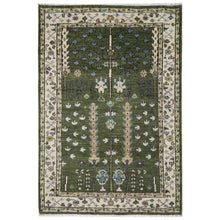 5x8 Green, Ivory, Blue Color Hand Knotted Oushak Wool Transitional Oriental Rug
