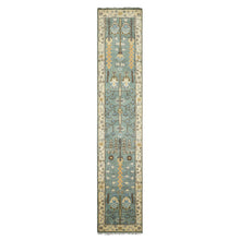 Runner Celadon, Ivory, Brown Color Hand Knotted Oushak Wool Traditional Oriental Rug
