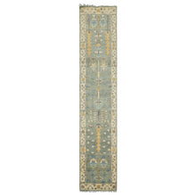 Runner Celadon, Ivory, Caramel Color Hand Knotted Oushak Wool Traditional Oriental Rug