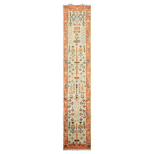 Runner Beige, Burnt Orange, Lime Color Hand Knotted Oushak Wool Traditional Oriental Rug