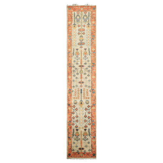 2'5''x12'2'' Runner Hand Knotted Wool Beige,Burnt Orange Tree of Life Oushak Traditional Rug