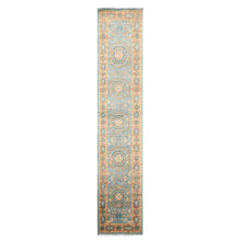 Runner Aqua, Burnt Orange, Lime Color Hand Knotted Oushak Wool Traditional Oriental Rug