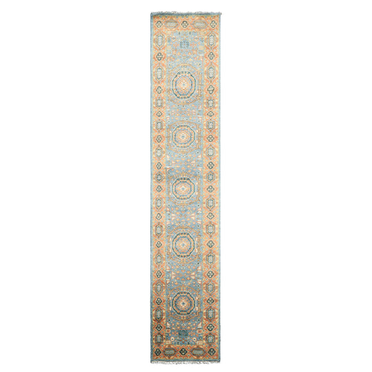 2'5''x12'3'' Runner Hand Knotted Wool Aqua,Burnt Orange Oushak Traditional Rug
