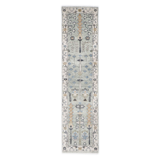2'6''x9'11'' Runner Hand Knotted Wool Gray,Beige Tree of Life Oushak Transitional Rug