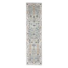 Runner Gray, Beige, Blue Color Hand Knotted Oushak Wool Transitional Oriental Rug