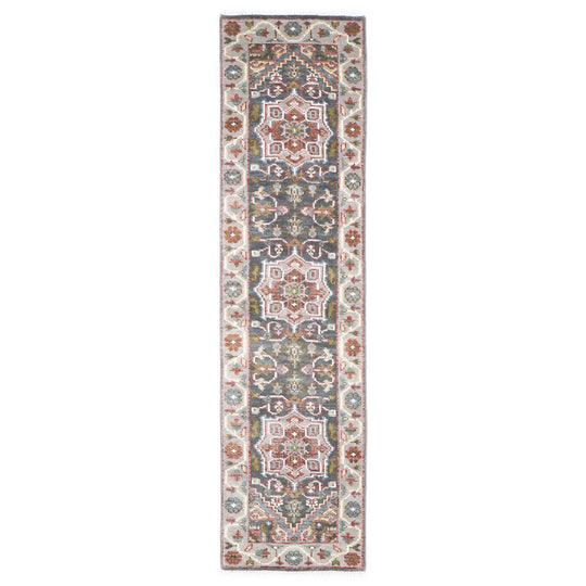 2'6''x10'2'' Runner Hand Knotted Wool Gray,Slate Triple-Medallion Oushak Transitional Rug