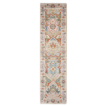 Runner Gray, Blush, Aqua Color Hand Knotted Oushak Wool Traditional Oriental Rug
