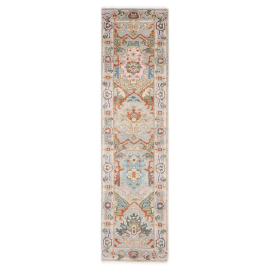 2'5''x10 Runner Hand Knotted Wool Gray,Blush Multi-Medallion Traditional Rug