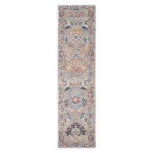 Runner Gray, Blush, Blue Color Hand Knotted Oushak Wool Arts & Crafts Oriental Rug