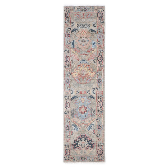 2'7''x10 Runner Hand Knotted Wool Gray,Blush Multi-Medallion Oushak Arts & Crafts Rug