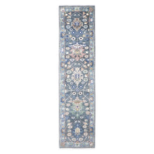 Runner Gray, Slate, Blue Color Hand Knotted Oushak Wool Arts & Crafts Oriental Rug