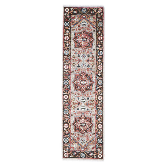 2'6''x10'2'' Runner Hand Knotted Wool Gray,Rust Triple-Medallion Oushak Traditional Rug
