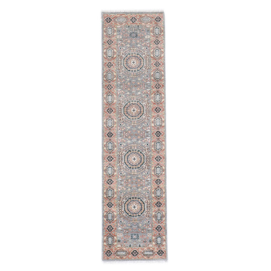 2'7''x10'1'' Runner Hand Knotted Wool Gray,Blush Oushak Traditional Rug