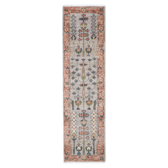 2'5''x10'2'' Runner Hand Knotted Wool Gray,Blush Tree of Life Oushak Transitional Rug