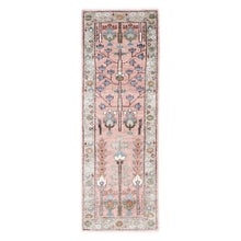 Runner Blush, Gray, Blue Color Hand Knotted Oushak Wool Transitional Oriental Rug