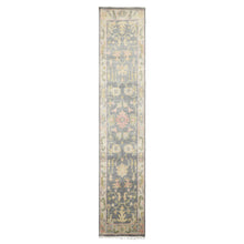 Runner Gray, Mint, Beige Color Hand Knotted Oushak Wool Traditional Oriental Rug