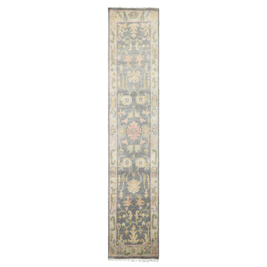 2'7''x7'11'' Runner Hand Knotted Wool Gray,Mint Oushak Traditional Rug