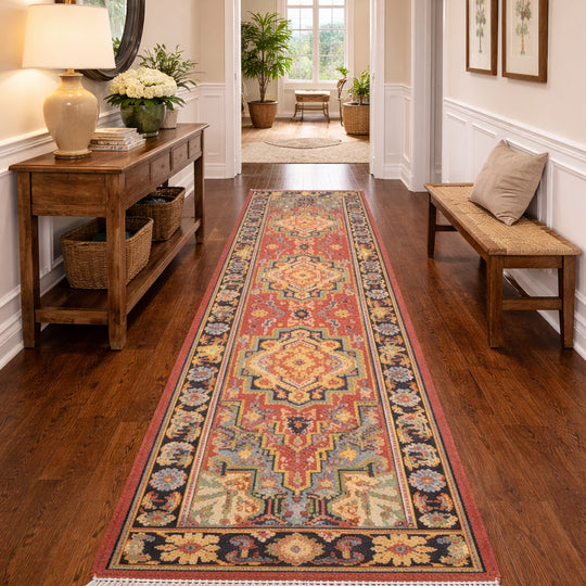 2'6''x8'1'' Runner Hand Knotted Wool Rose,Navy Oushak Traditional Rug