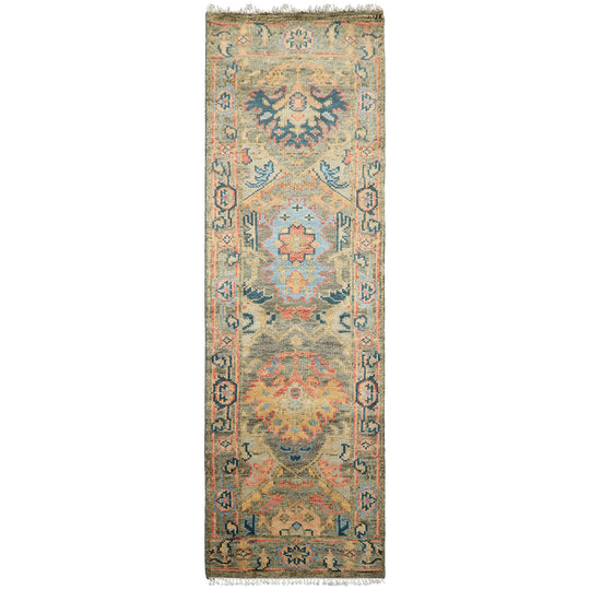 2'8''x8'1'' Runner Hand Knotted Wool Moss,Gold Oushak Traditional Rug