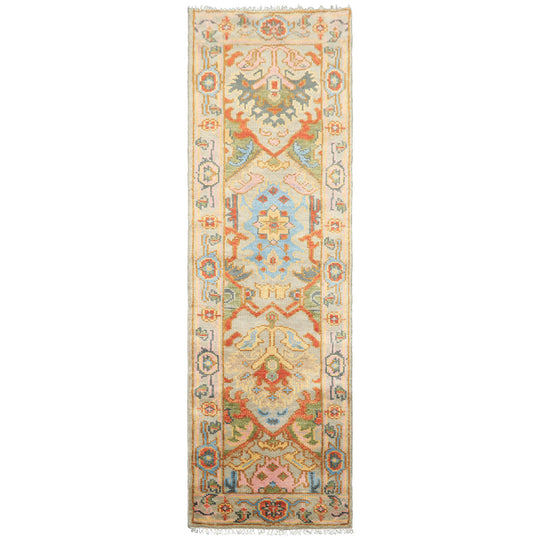 2'5''x8'2'' Runner Hand Knotted Wool Gray,Mint Oushak Multi-Medallion Traditional Rug