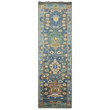 Runner Slate, Blue, Blush Color Hand Knotted Oushak Wool Traditional Oriental Rug