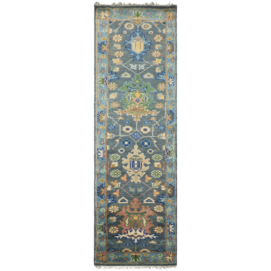 2'8''x8'2'' Runner Hand Knotted Wool Slate,Blue Oushak Traditional Rug