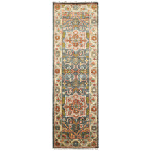 Runner Teal, Gray, Rust Color Hand Knotted Oushak Wool Traditional Oriental Rug
