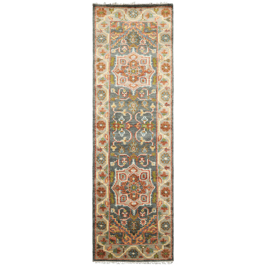 2'6''x8 Runner Hand Knotted Wool Teal,Gray Oushak Traditional Rug