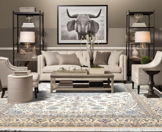 6'10" x 10’ Hand Knotted Auth. Nain Medallion Wool Silk Oriental Area Rug Ivory