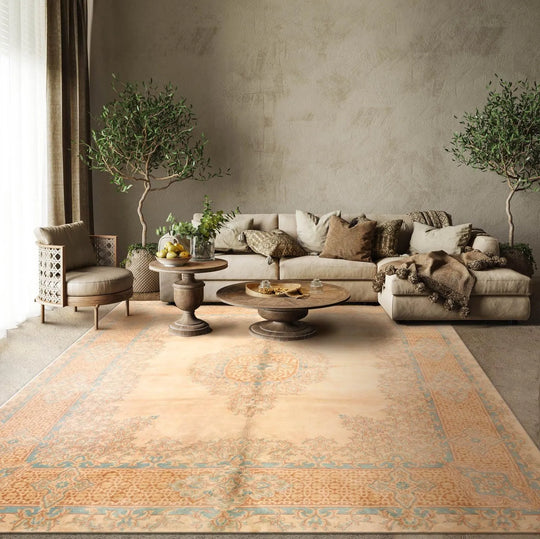 8' x 10' Hand Knotted Super Fine 250 KPSI Wool Oriental Area Rug Beige vintage