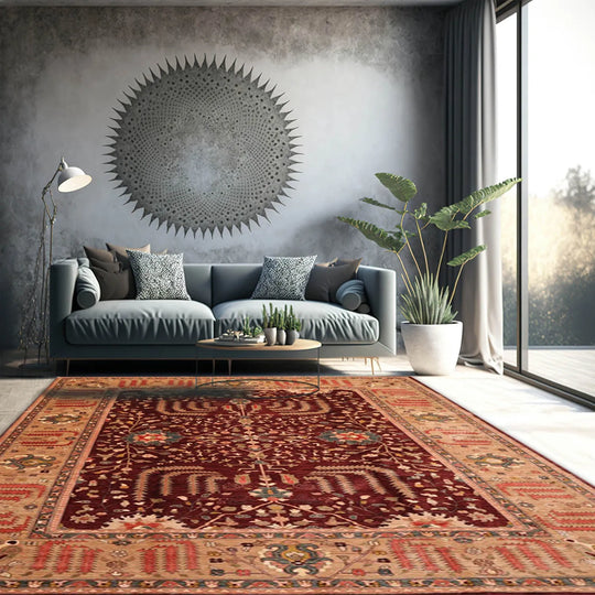 8'11" x 12' Hand Knotted S.fine Peshawar Stone Wash Oriental Area Rug Maroon