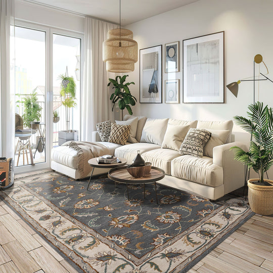 5x8 Slate 100% Wool Traditional Floral Theme Hand Tufted Oriental Area Rug