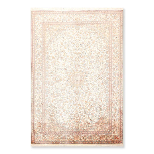 6x9 Ivory, Aqua Hand Knotted 100% Silk 400 KPSI Persian Traditional Oriental Area Rug