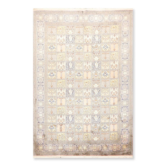 6x9 Beige Hand Knotted 100% Silk Ghum Multi panel 400 KPSI Persian Traditional Oriental Area Rug
